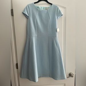 Baby blue textured fit and flare a-line dress. Perfect for a baby shower!